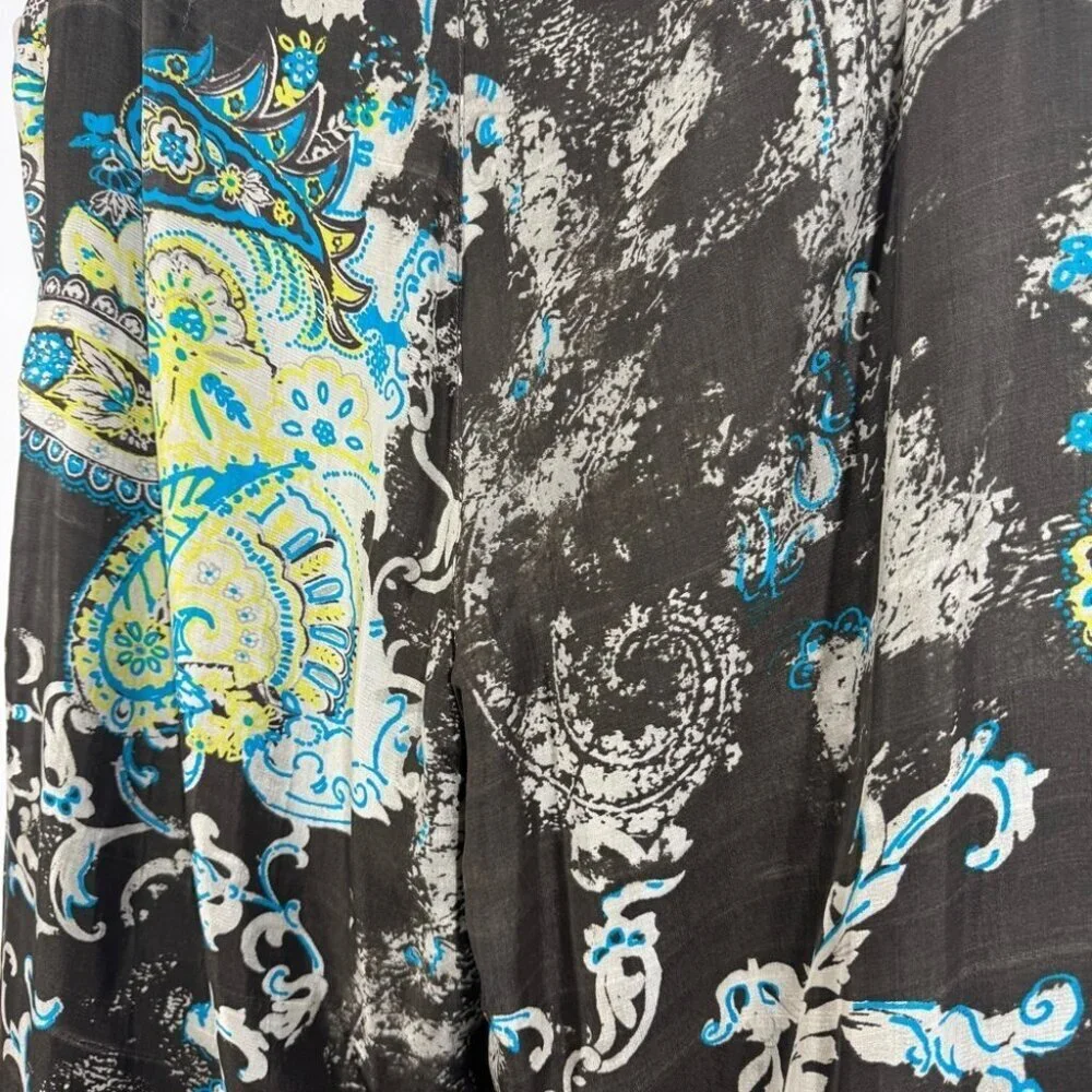 100% Silk Made in Italy Wide Leg Pants Multicolor Paisley Print Size 44  NWT